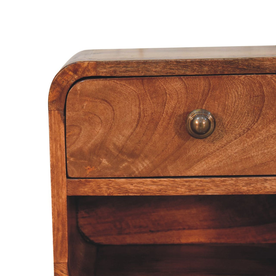Solid Wood Mini Honey Caramel Wall-Mounted Bedside, Open Slot, 1-Drawer