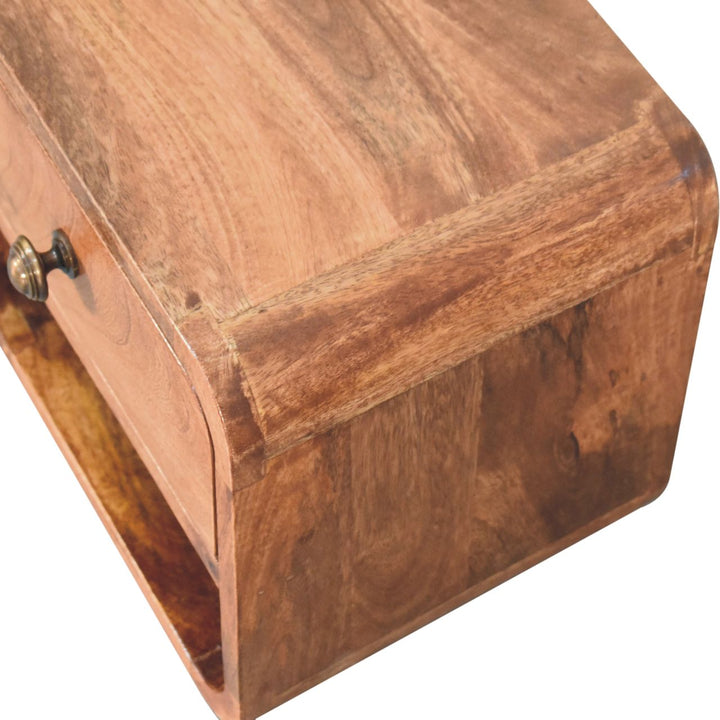 Solid Wood Mini Honey Caramel Wall-Mounted Bedside, Open Slot, 1-Drawer