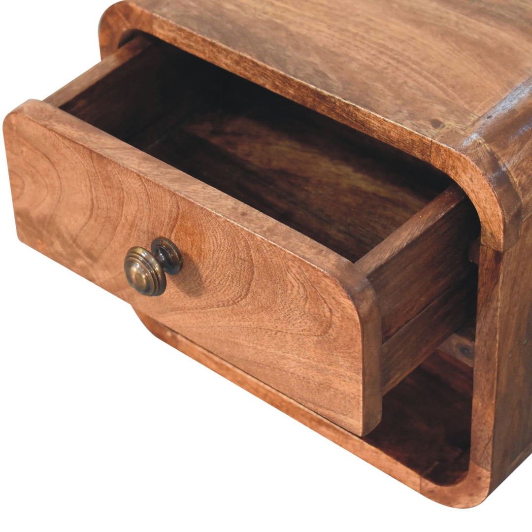 Solid Wood Mini Honey Caramel Wall-Mounted Bedside, Open Slot, 1-Drawer