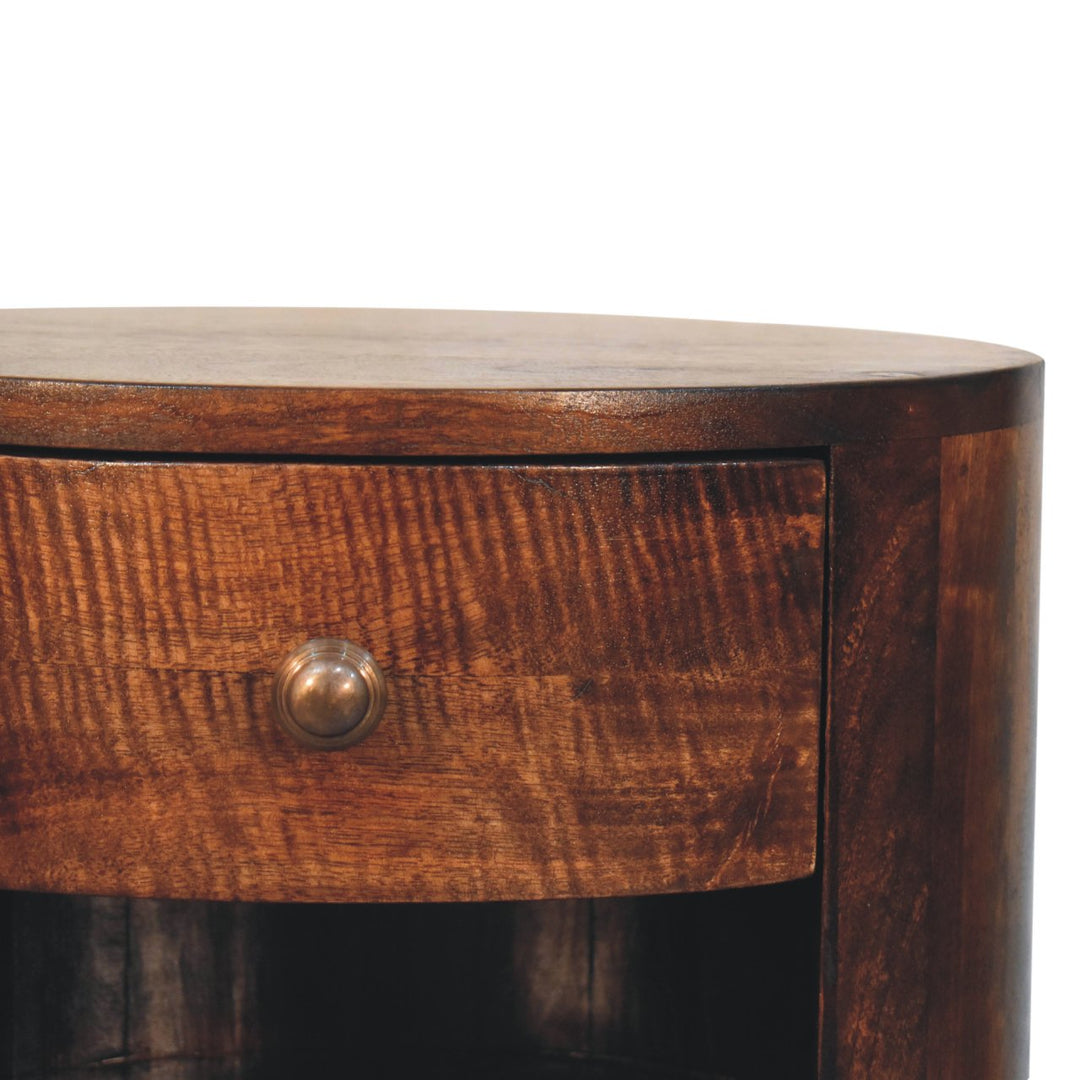 Solid Wood Cortez California Walnut Bedside, 1-Drawer, 2-Open Shelves, Nordic Legs, Dark Brown