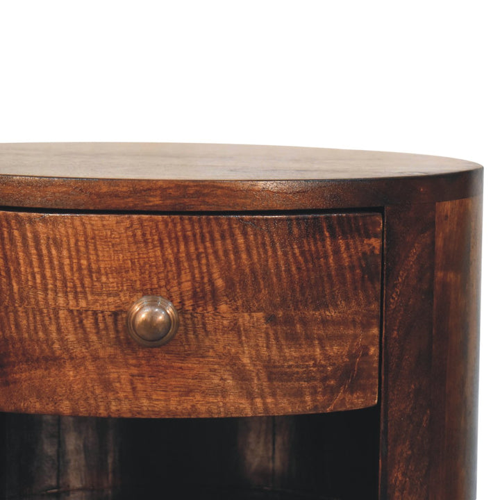 Solid Wood Cortez California Walnut Bedside, 1-Drawer, 2-Open Shelves, Nordic Legs, Dark Brown