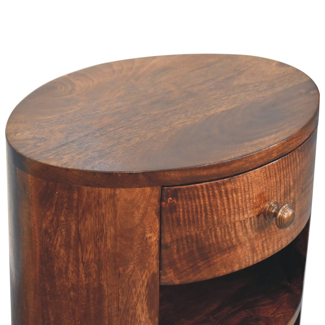 Solid Wood Cortez California Walnut Bedside, 1-Drawer, 2-Open Shelves, Nordic Legs, Dark Brown