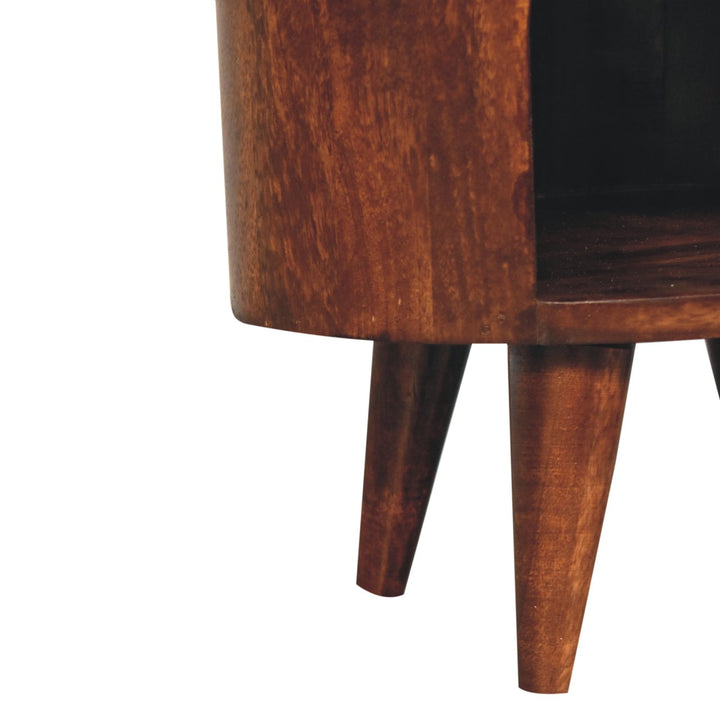 Solid Wood Cortez California Walnut Bedside, 1-Drawer, 2-Open Shelves, Nordic Legs, Dark Brown