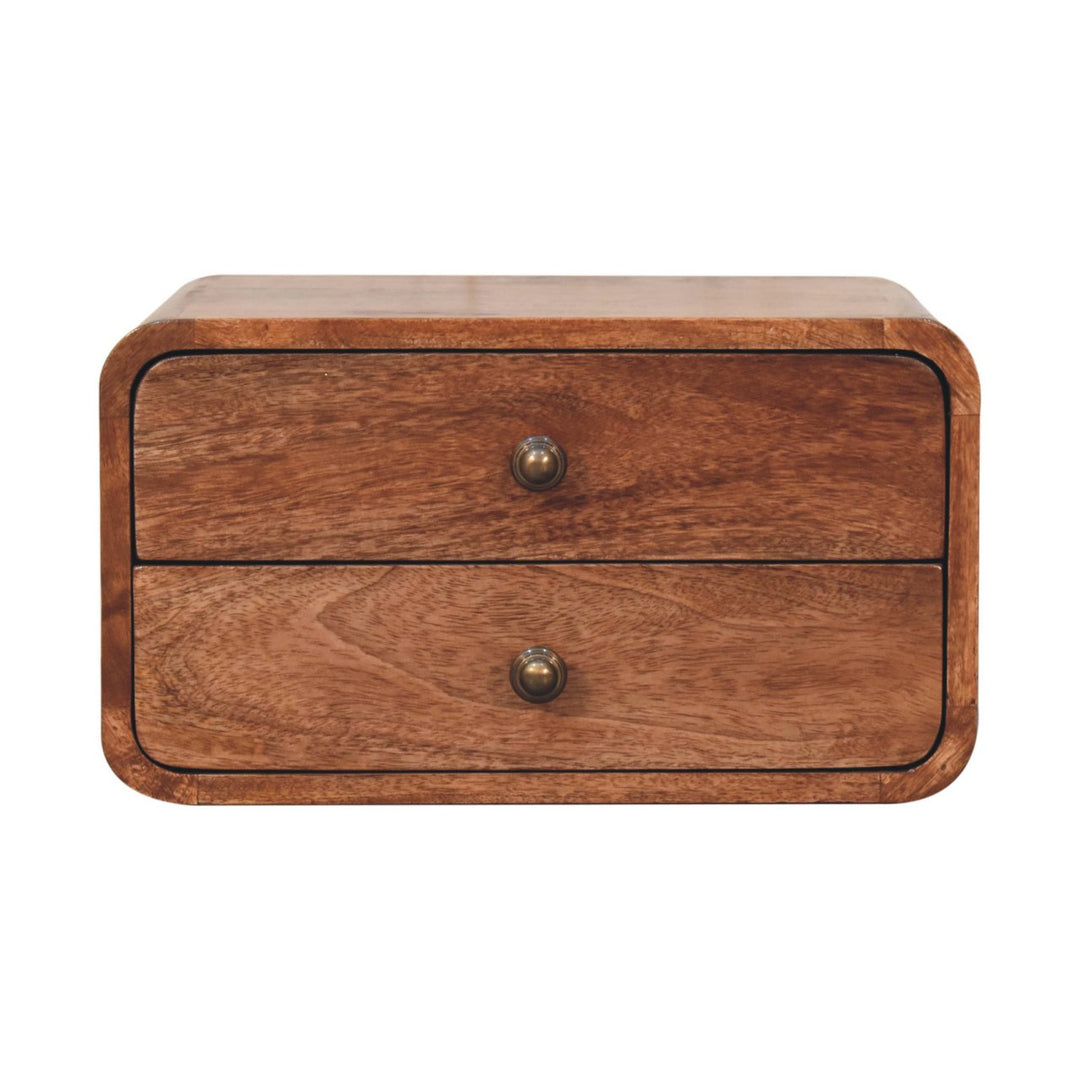 Solid Wood Honey Caramel Floating Bedside, 2-Drawers, Brown