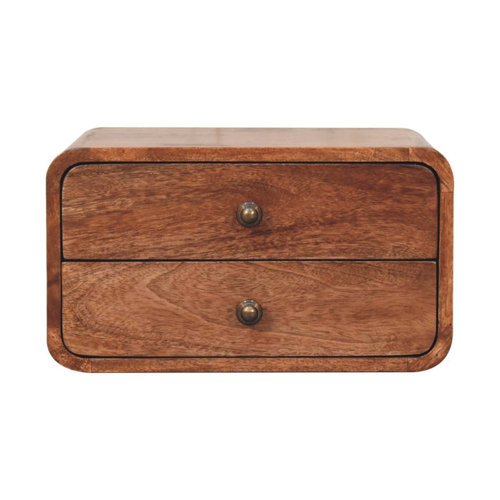 Solid Wood Honey Caramel Floating Bedside, 2-Drawers, Brown