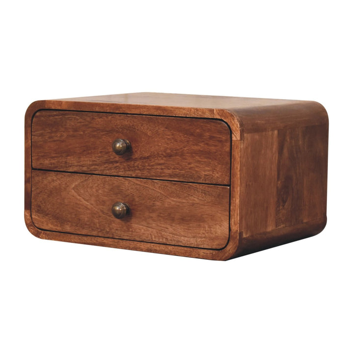 Solid Wood Honey Caramel Floating Bedside, 2-Drawers, Brown