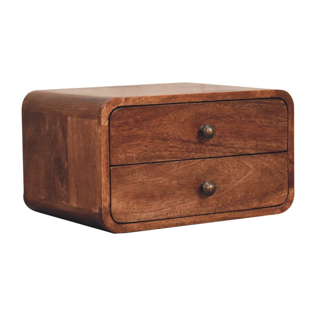 Solid Wood Honey Caramel Floating Bedside, 2-Drawers, Brown