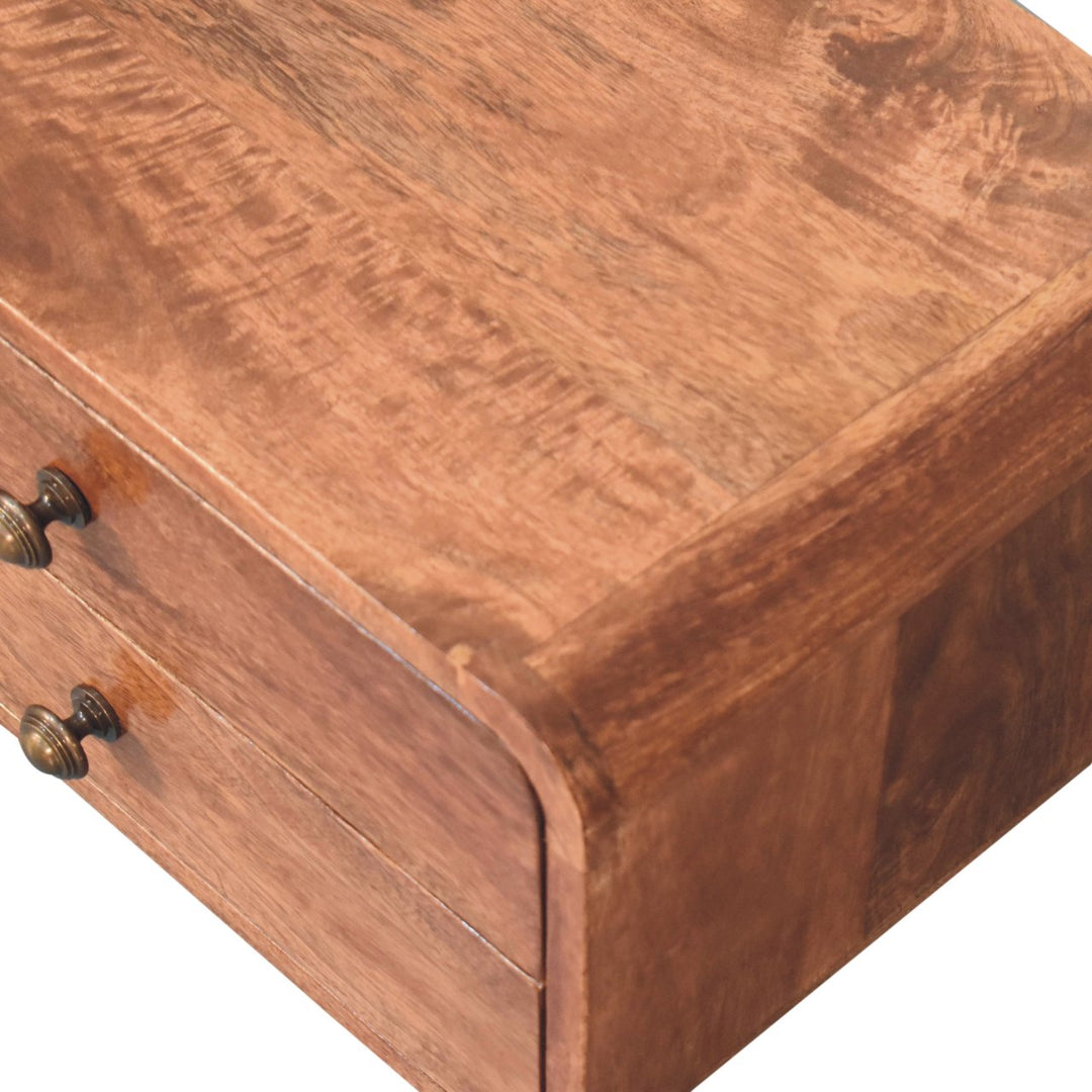 Solid Wood Honey Caramel Floating Bedside, 2-Drawers, Brown