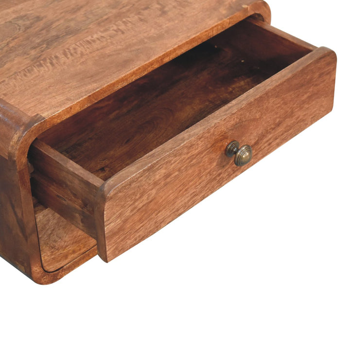 Solid Wood Honey Caramel Floating Bedside, 2-Drawers, Brown