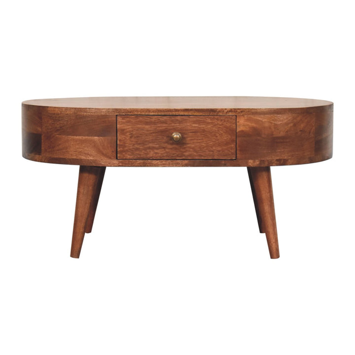 Solid Wood Honey Caramel Coffee Table, 2-Drawer, Nordic Legs, Brown