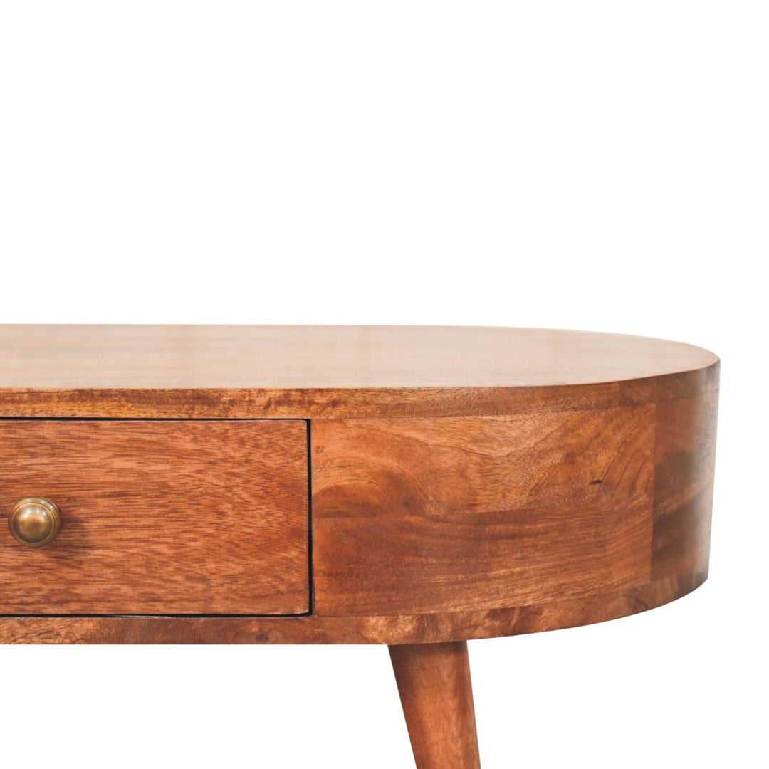 Solid Wood Honey Caramel Coffee Table, 2-Drawer, Nordic Legs, Brown