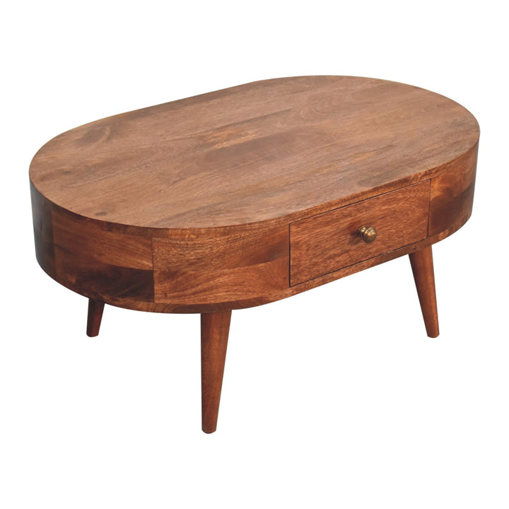 Solid Wood Honey Caramel Coffee Table, 2-Drawer, Nordic Legs, Brown