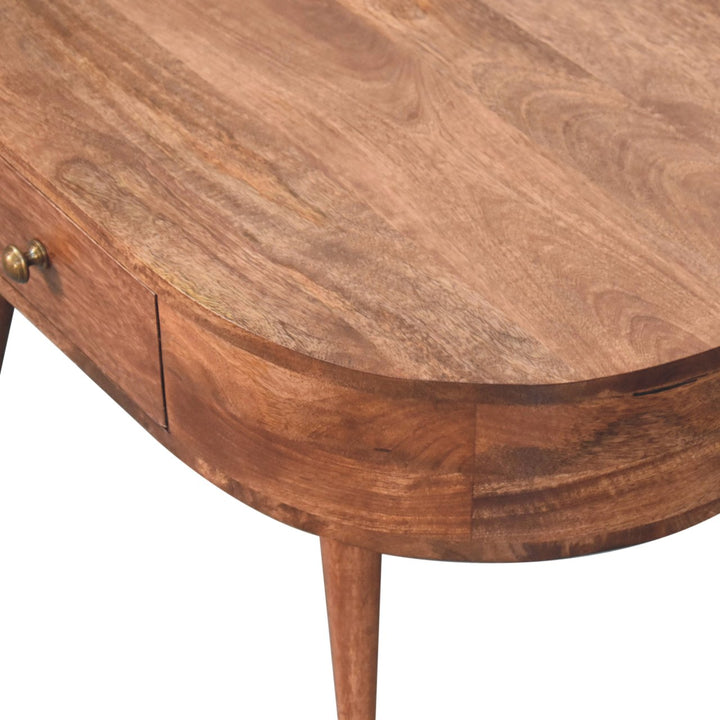 Solid Wood Honey Caramel Coffee Table, 2-Drawer, Nordic Legs, Brown