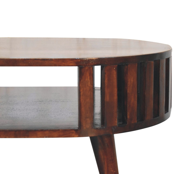 Solid Wood Ariella California Walnut Coffee Table, Open Storage, Nordic Legs, Dark Brown