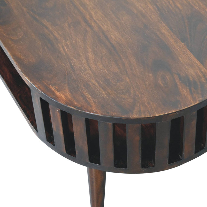 Solid Wood Ariella California Walnut Coffee Table, Open Storage, Nordic Legs, Dark Brown