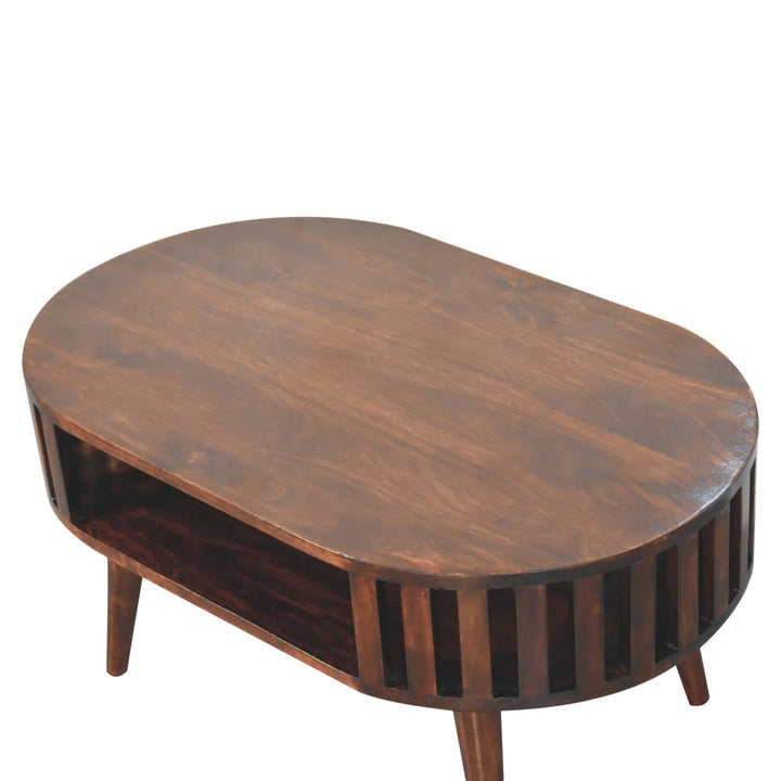 Solid Wood Ariella California Walnut Coffee Table, Open Storage, Nordic Legs, Dark Brown
