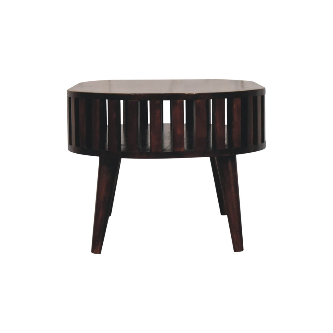 Solid Wood Ariella California Walnut Coffee Table, Open Storage, Nordic Legs, Dark Brown