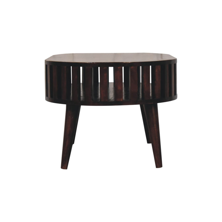 Solid Wood Ariella California Walnut Coffee Table, Open Storage, Nordic Legs, Dark Brown