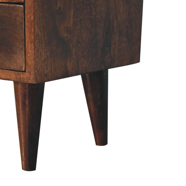 Solid Wood Mini Classic California Walnut Bedside, 2-Drawers, 1 Open Shelf, Nordic Legs, Dark Brown