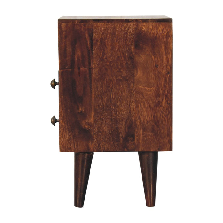 Solid Wood Mini Classic California Walnut Bedside, 2-Drawers, 1 Open Shelf, Nordic Legs, Dark Brown