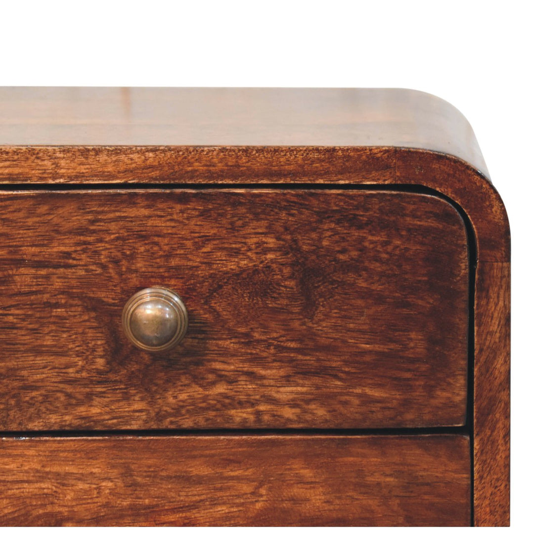Solid Wood Mini Curved California Walnut Wall-Mounted Bedside, 2-Drawers, Brown