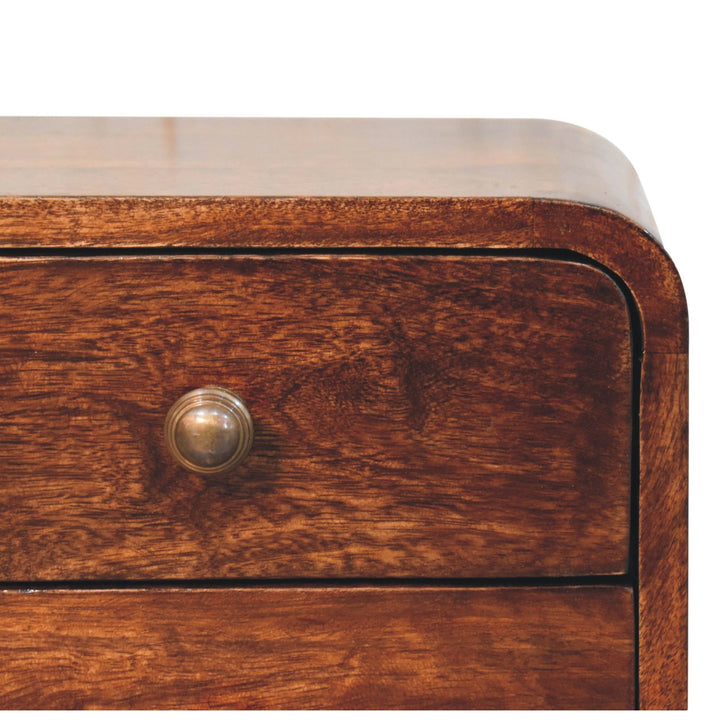 Solid Wood Mini Curved California Walnut Wall-Mounted Bedside, 2-Drawers, Brown