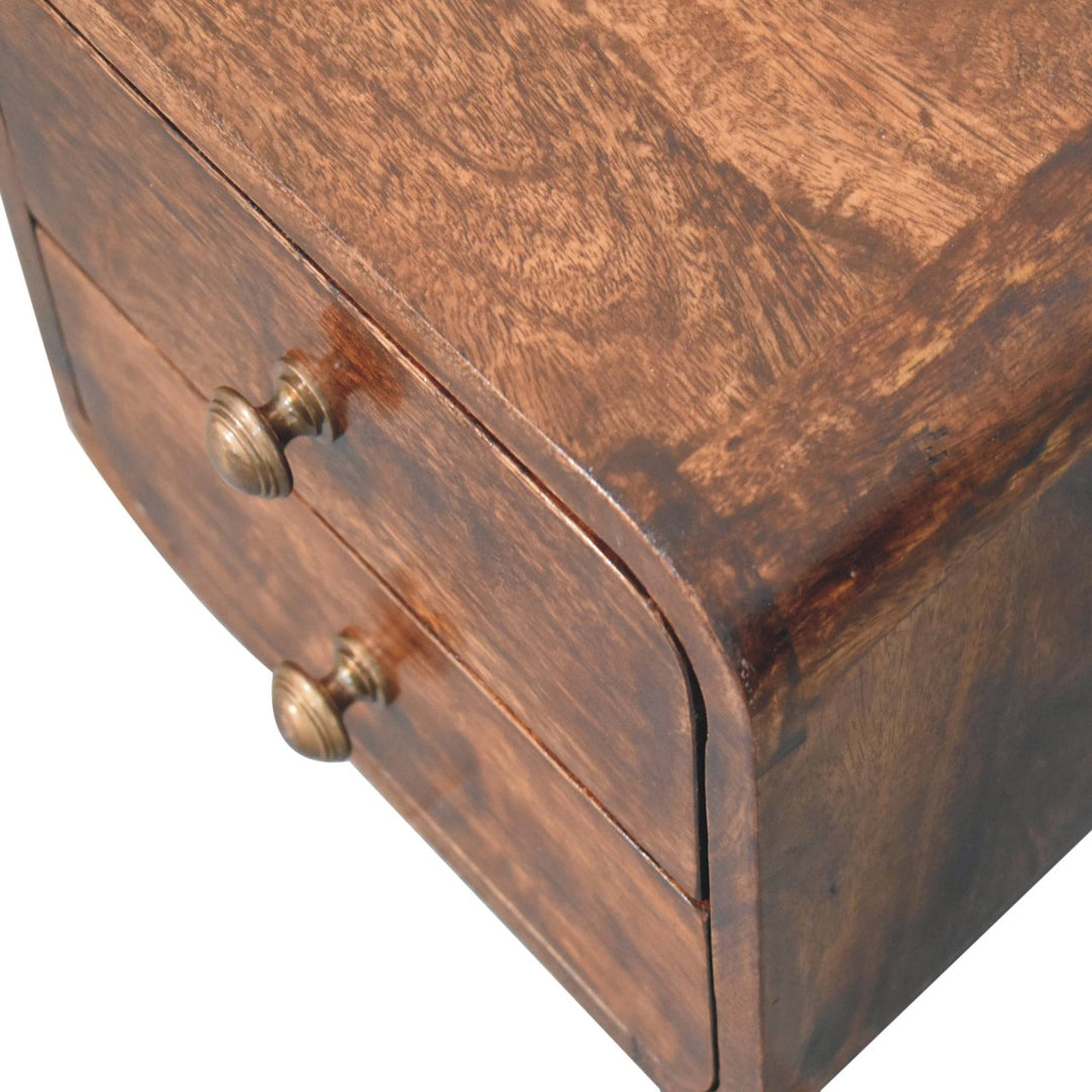 Solid Wood Mini Curved California Walnut Wall-Mounted Bedside, 2-Drawers, Brown