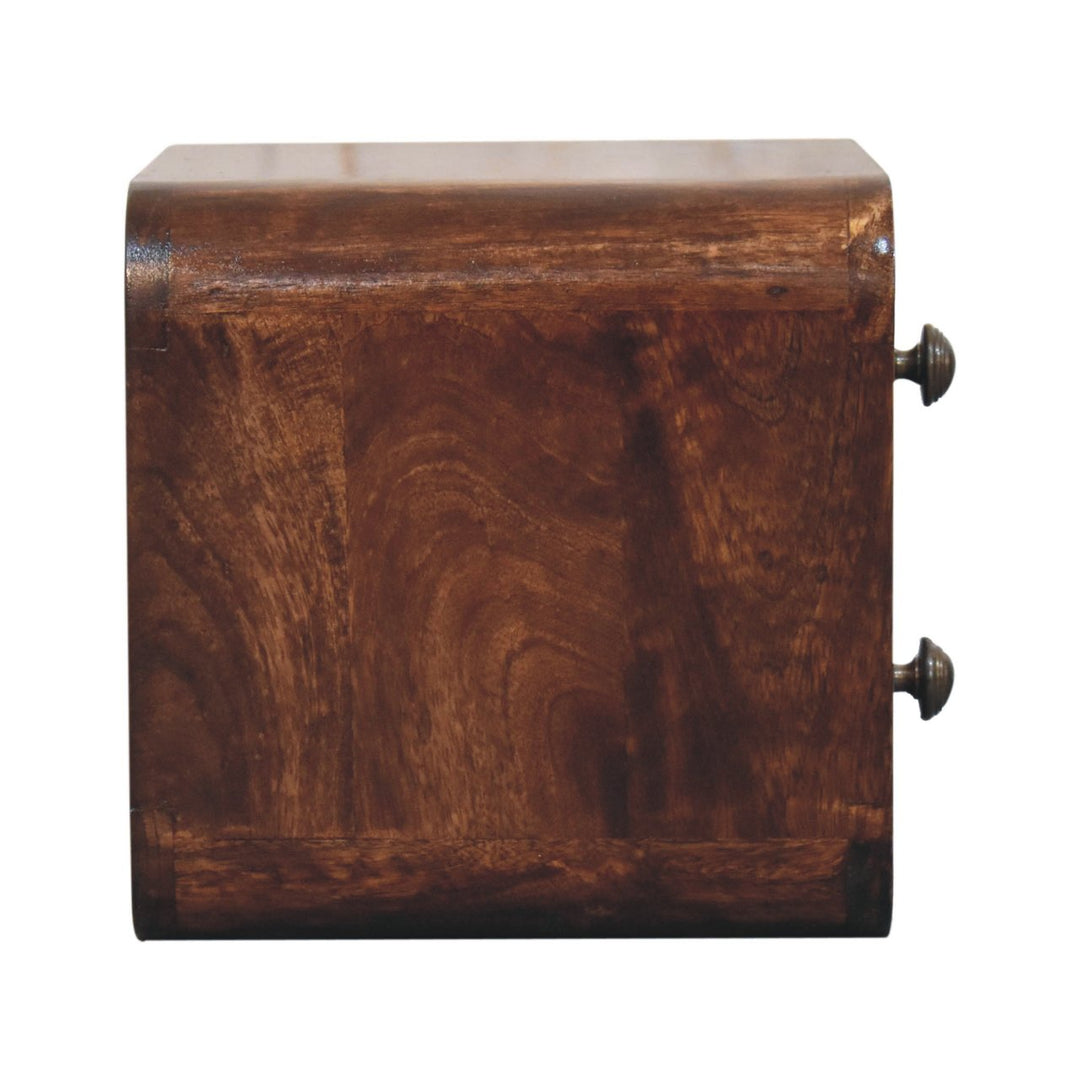 Solid Wood Mini Curved California Walnut Wall-Mounted Bedside, 2-Drawers, Brown