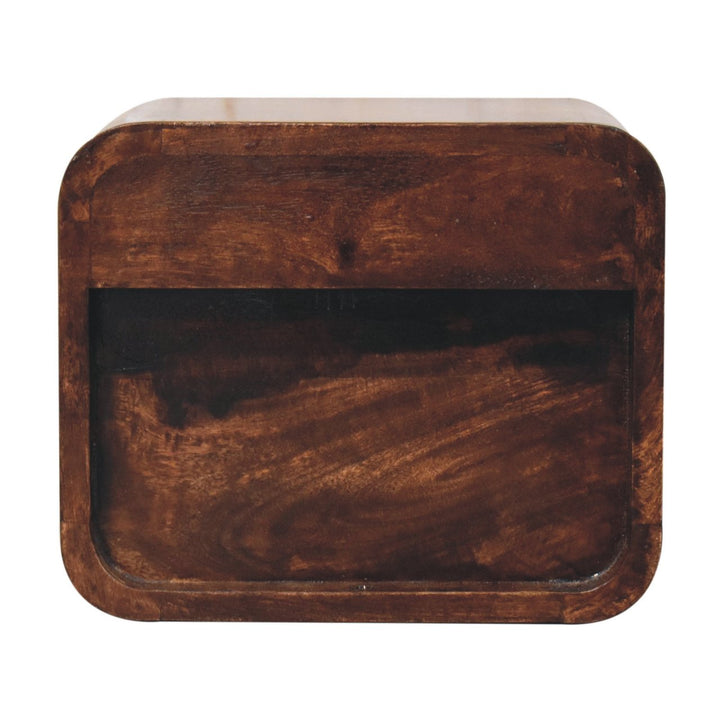 Solid Wood Mini Curved California Walnut Wall-Mounted Bedside, 2-Drawers, Brown