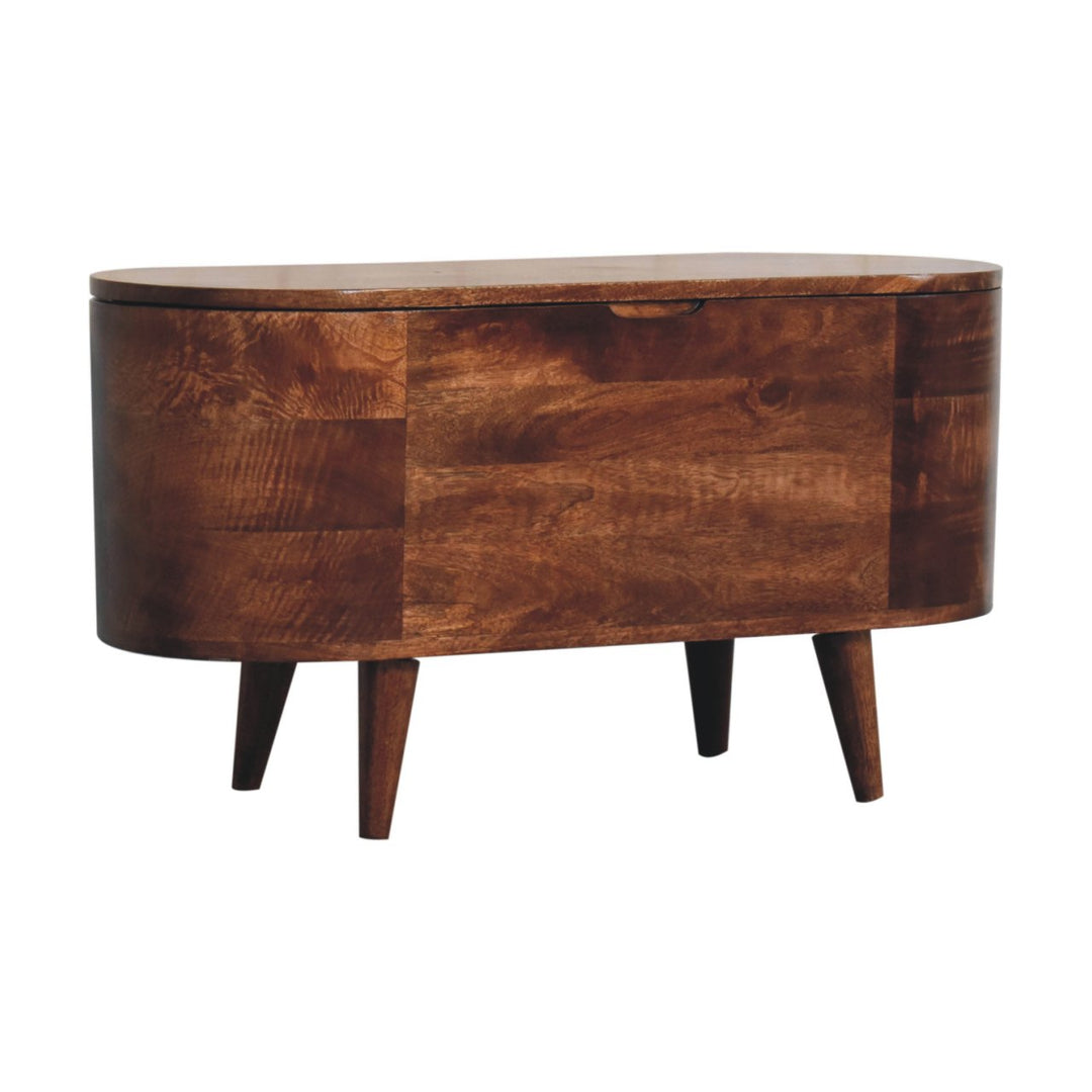 Solid Wood Honey Caramel Rounded Lid-Up Blanket Box, Nordic Legs, Brown