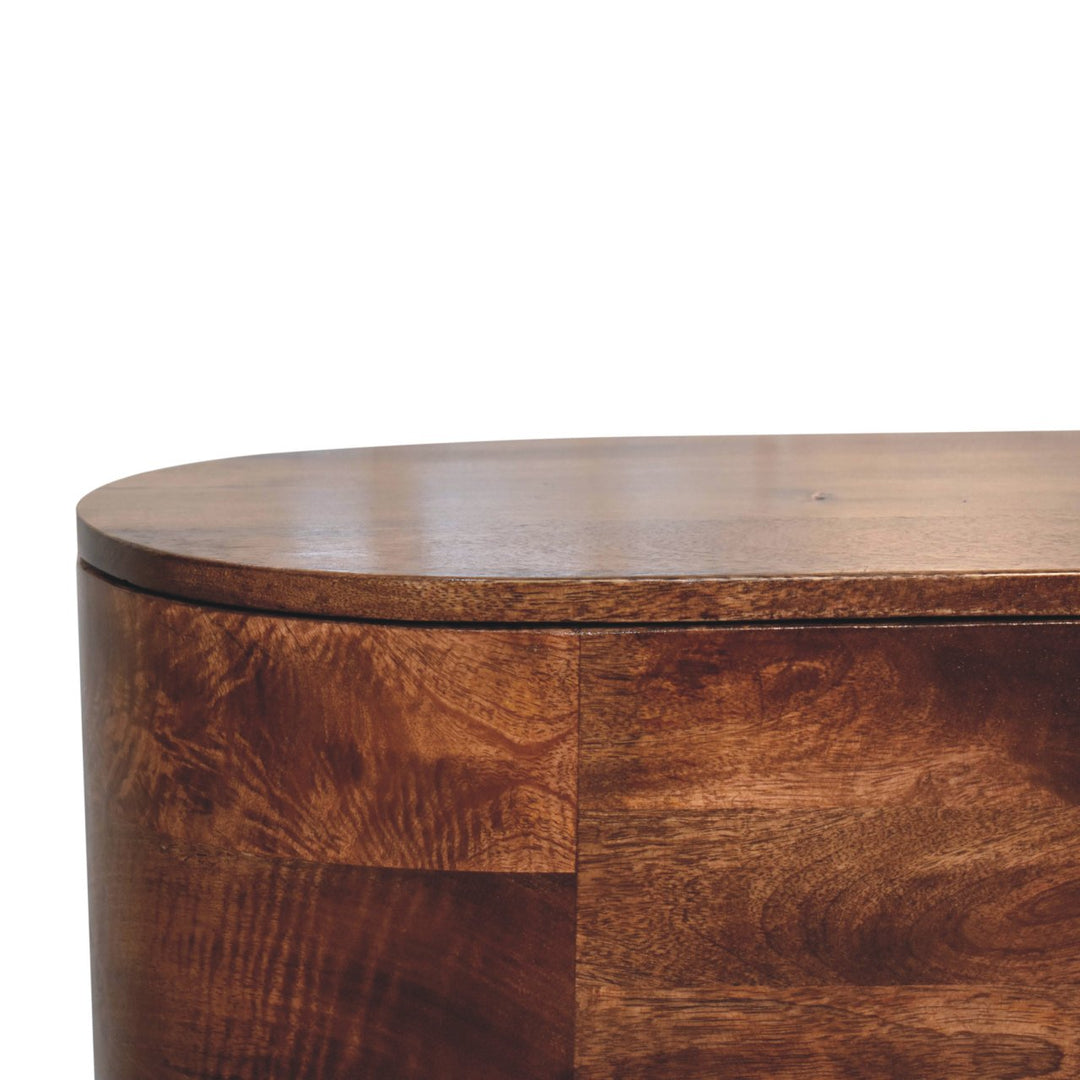 Solid Wood Honey Caramel Rounded Lid-Up Blanket Box, Nordic Legs, Brown