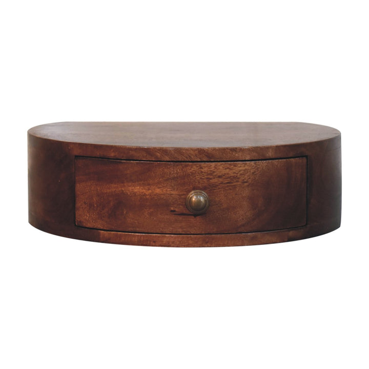 Solid Wood Honey Caramel Wall-Mounted Rounded Bedside, 1-Drawer, Brown