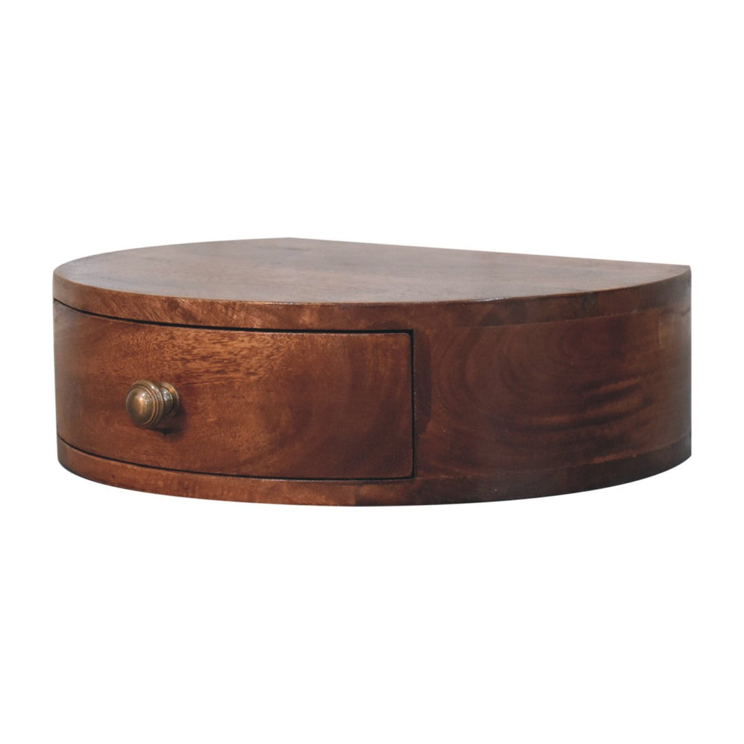 Solid Wood Honey Caramel Wall-Mounted Rounded Bedside, 1-Drawer, Brown