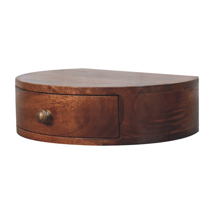 Solid Wood Honey Caramel Wall-Mounted Rounded Bedside, 1-Drawer, Brown