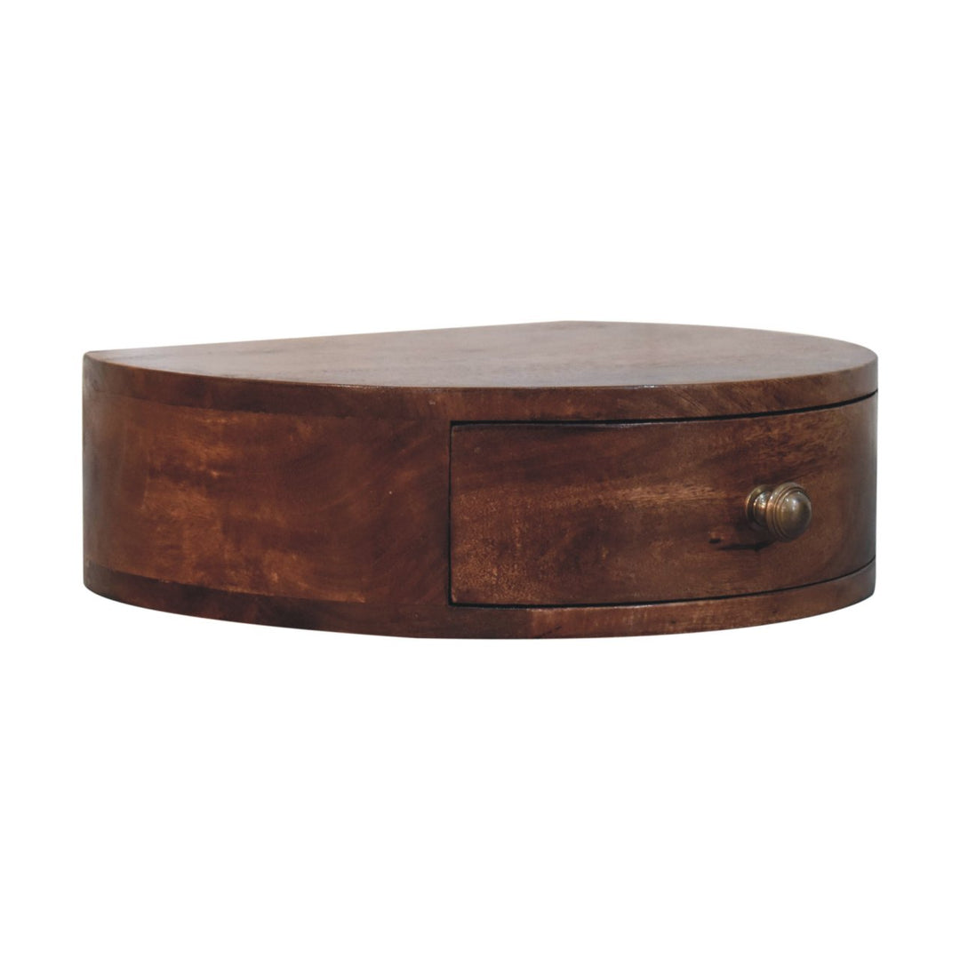 Solid Wood Honey Caramel Wall-Mounted Rounded Bedside, 1-Drawer, Brown