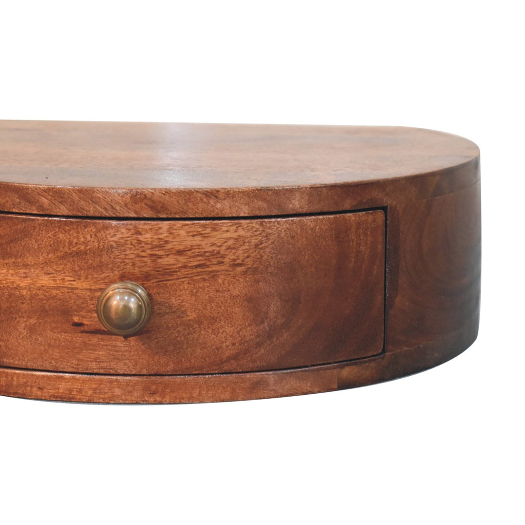 Solid Wood Honey Caramel Wall-Mounted Rounded Bedside, 1-Drawer, Brown