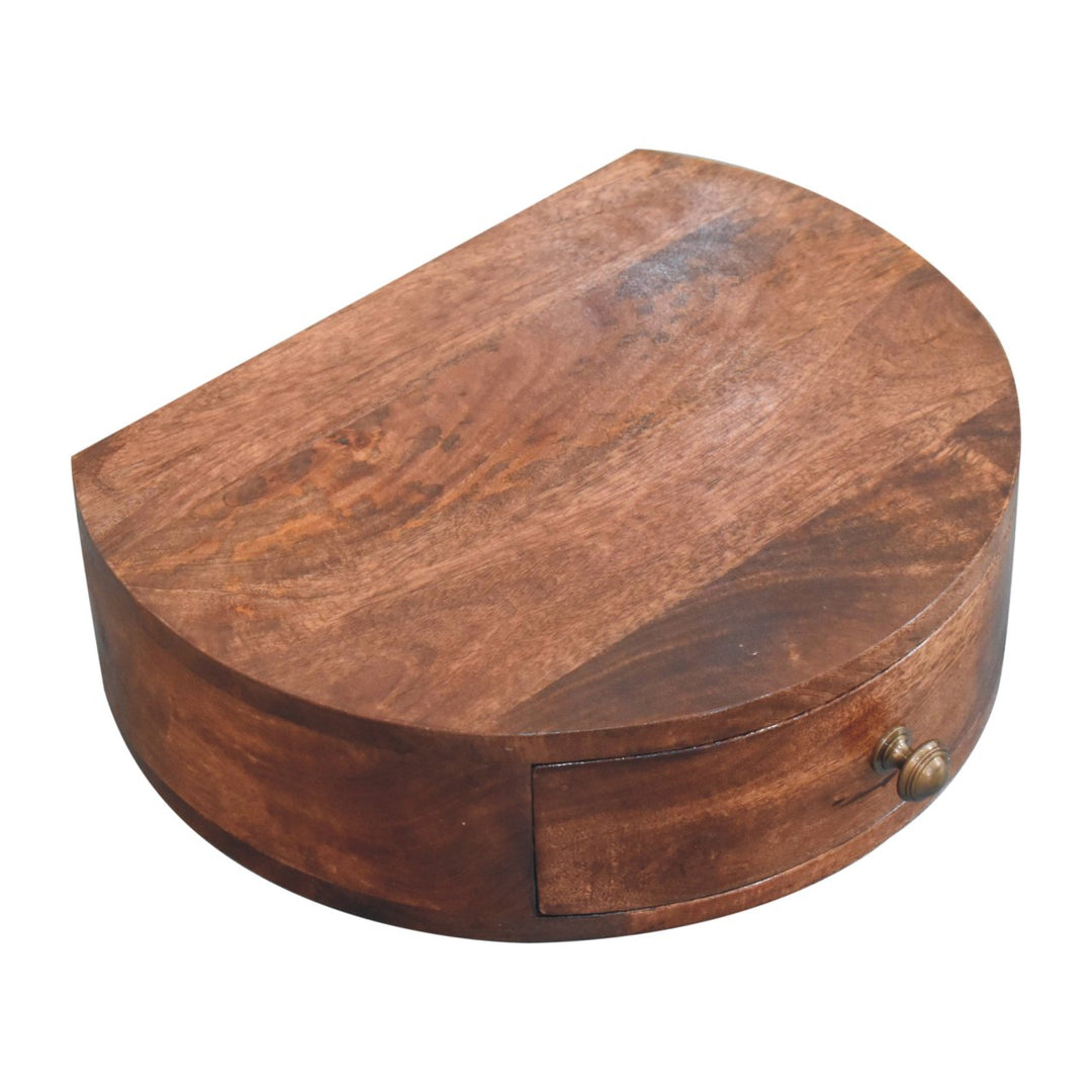 Solid Wood Honey Caramel Wall-Mounted Rounded Bedside, 1-Drawer, Brown