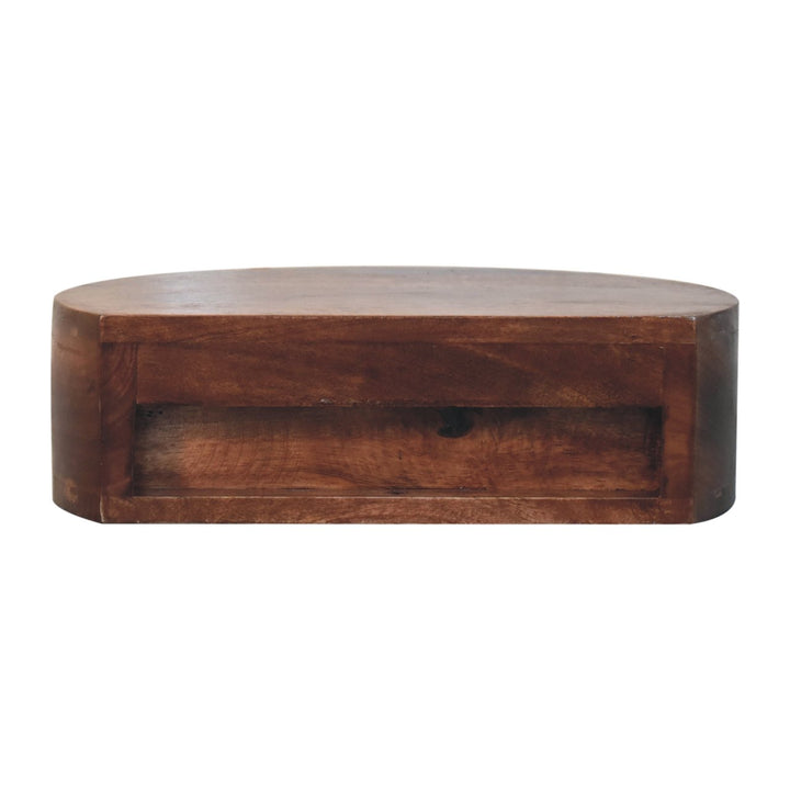 Solid Wood Honey Caramel Wall-Mounted Rounded Bedside, 1-Drawer, Brown