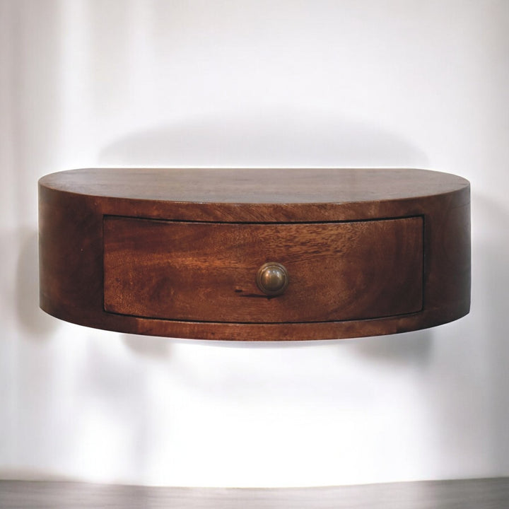 Solid Wood Honey Caramel Wall-Mounted Rounded Bedside, 1-Drawer, Brown