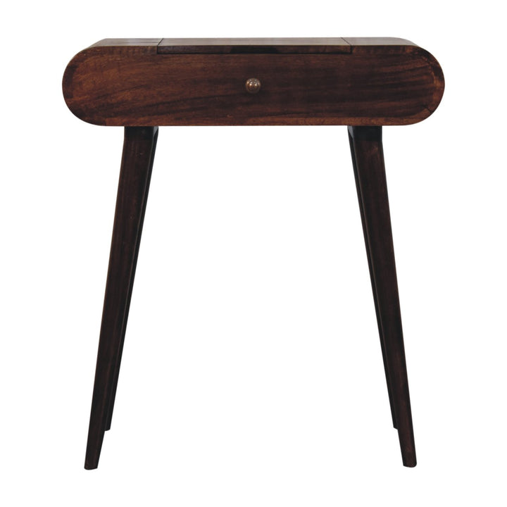 Solid Wood Mini California Walnut Dressing Table with Foldable Mirror, Nordic Legs, Brown
