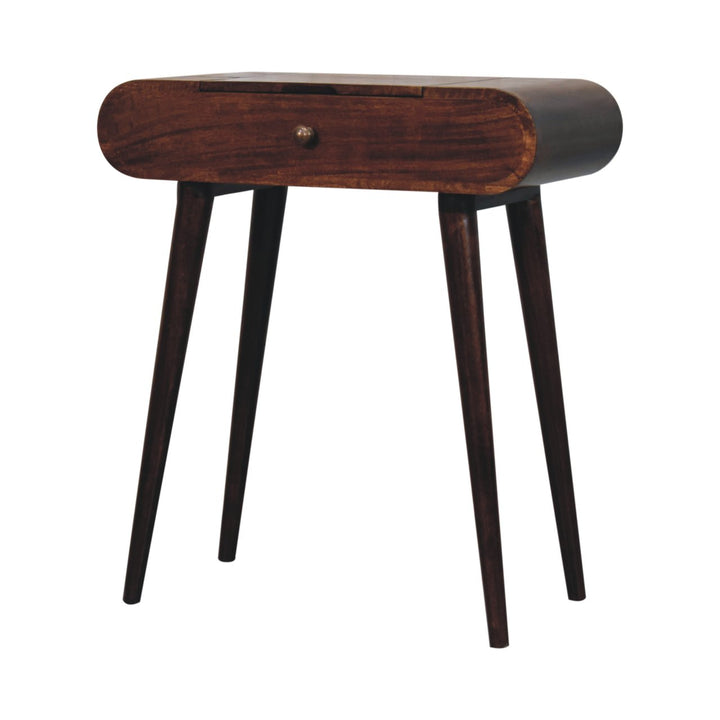 Solid Wood Mini California Walnut Dressing Table with Foldable Mirror, Nordic Legs, Brown