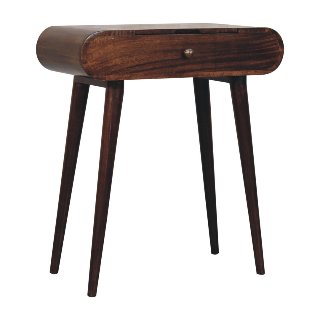 Solid Wood Mini California Walnut Dressing Table with Foldable Mirror, Nordic Legs, Brown