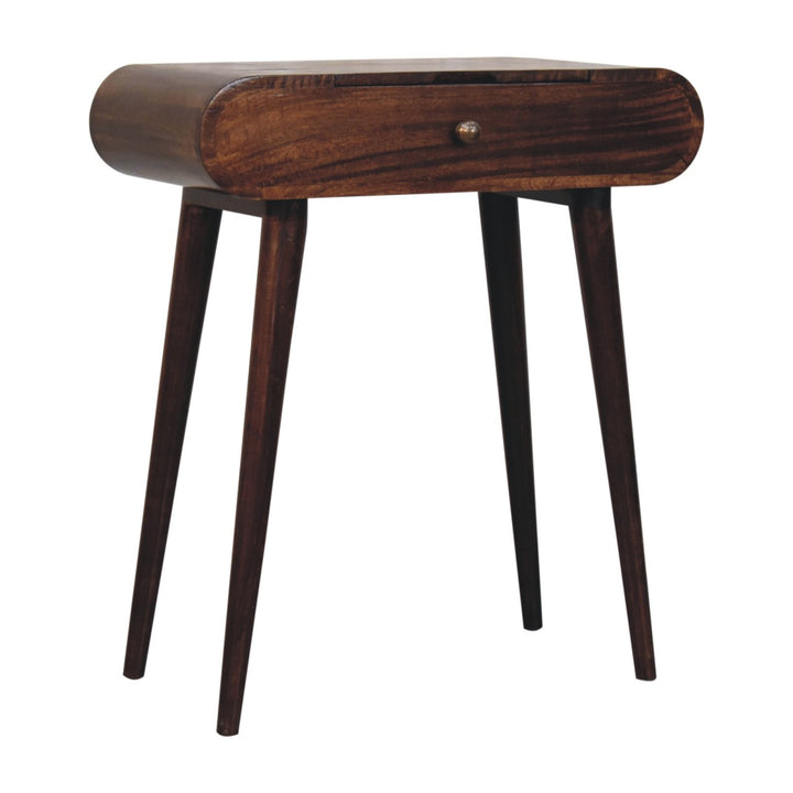 Solid Wood Mini California Walnut Dressing Table with Foldable Mirror, Nordic Legs, Brown