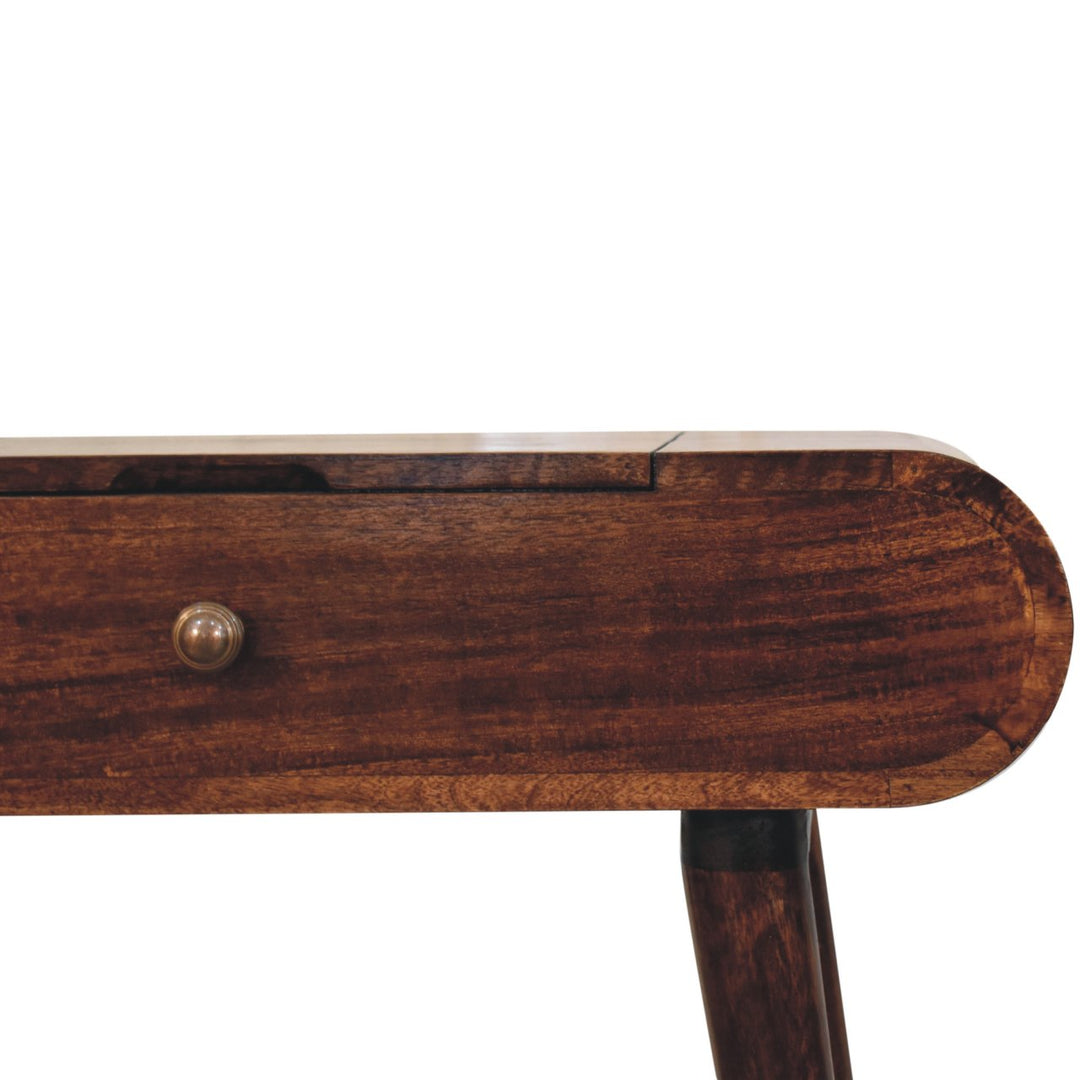 Solid Wood Mini California Walnut Dressing Table with Foldable Mirror, Nordic Legs, Brown