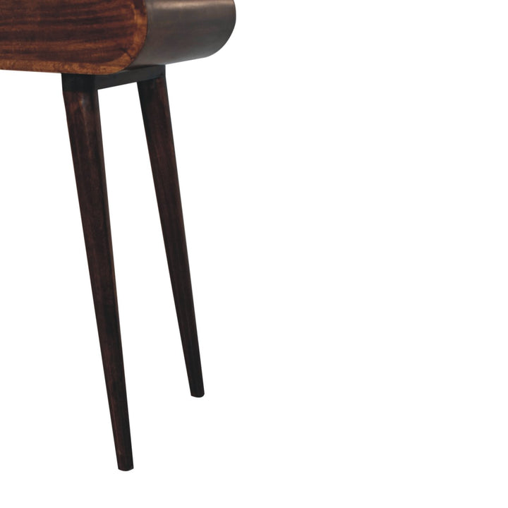 Solid Wood Mini California Walnut Dressing Table with Foldable Mirror, Nordic Legs, Brown
