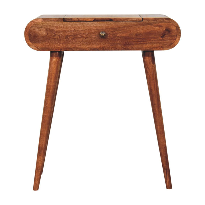 Solid Wood Mini Honey Caramel Dressing Table with Foldable Mirror, Nordic Legs, Light Brown