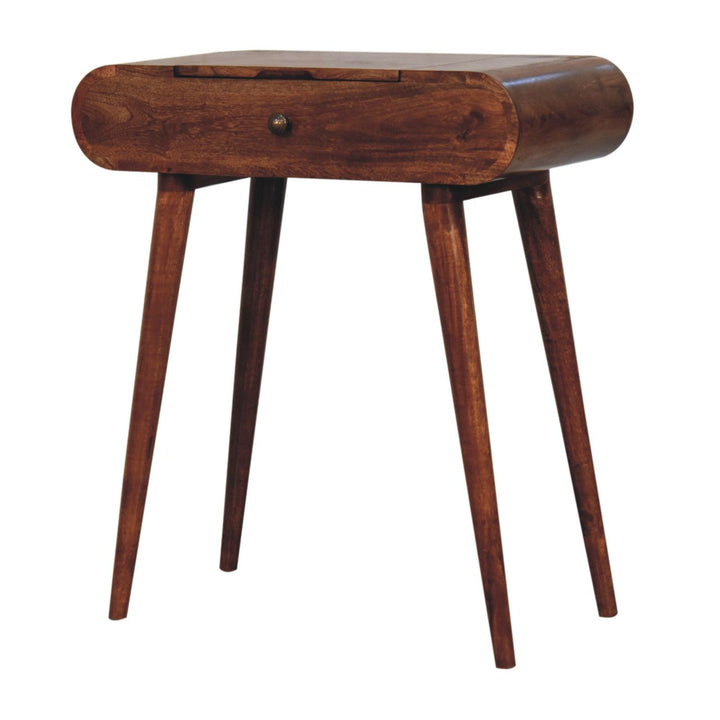 Solid Wood Mini Honey Caramel Dressing Table with Foldable Mirror, Nordic Legs, Light Brown