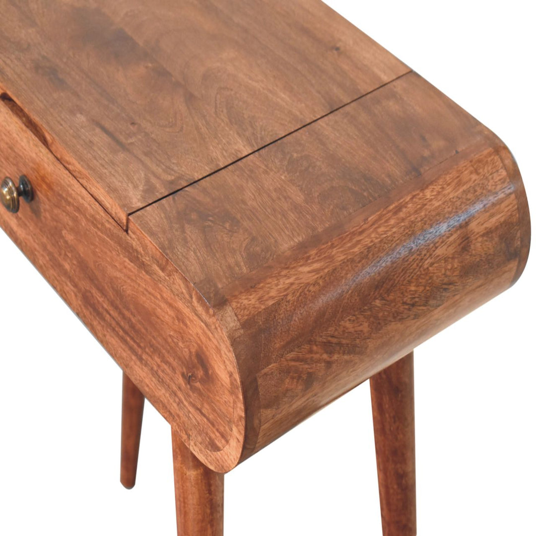 Solid Wood Mini Honey Caramel Dressing Table with Foldable Mirror, Nordic Legs, Light Brown