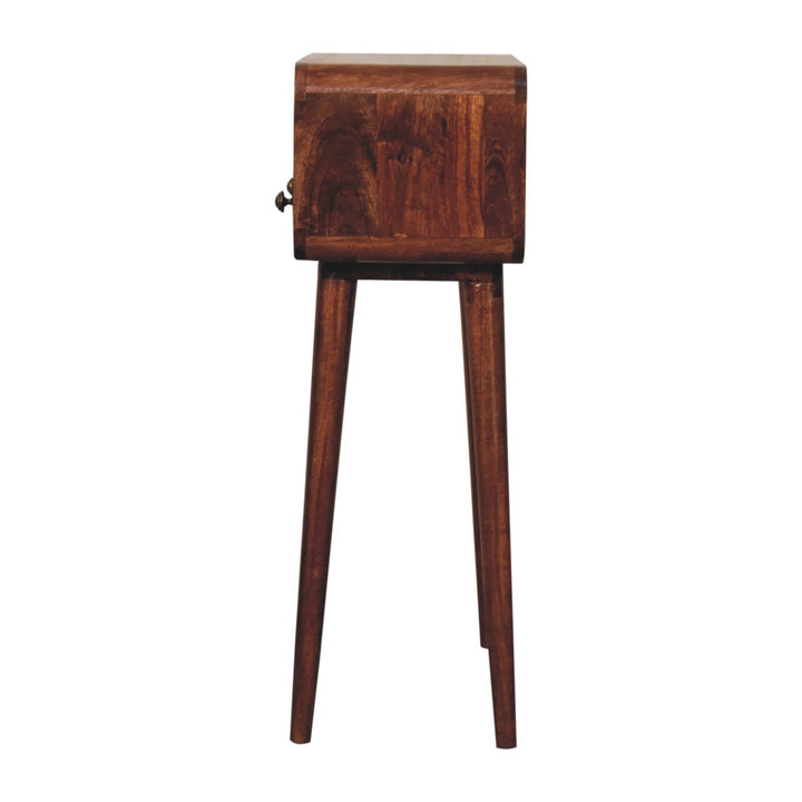 Solid Wood Mini Curved Honey Caramel Console Table, 2-Drawers, Open Slot, Nordic Legs, Brown
