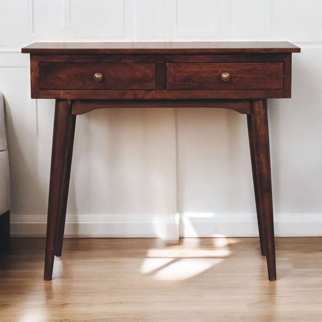 Solid Wood California Walnut Hallway 2-Drawer Console Table, Nordic Legs, Brown
